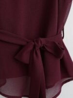 Franclia Casual Women's Red Violet Spaghetti Strap Cami Top With Flared Hem Knot Detail And Plain Fabric Regular Length Red Violet - Image 4