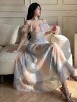 Long One Shoulder Ruffled Hem Floral Print Dress, Summer Birthday Party Outfit,Back To School Clothes Maxi Dress - Image 2