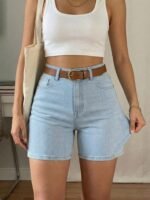 Denim Shorts, Summer Hot Pants, Stretchy Washed Front & Back Pockets Casual Beach Shorts, Suitable For Various Occasions And Festivals - Image 2