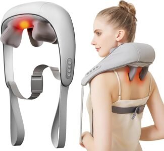 Neck Massager for Pain Relief Deep Tissue-Shiatsu Kneading Shoulder Massager-Cordless Solo Soothe Massager with Heat for Trapezius,Back,Legs,Relaxation