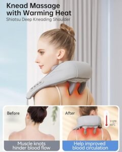 Neck Massager for Pain Relief Deep Tissue-Shiatsu Kneading Shoulder Massager-Cordless Solo Soothe Massager with Heat for Trapezius,Back,Legs,Relaxation - Image 2
